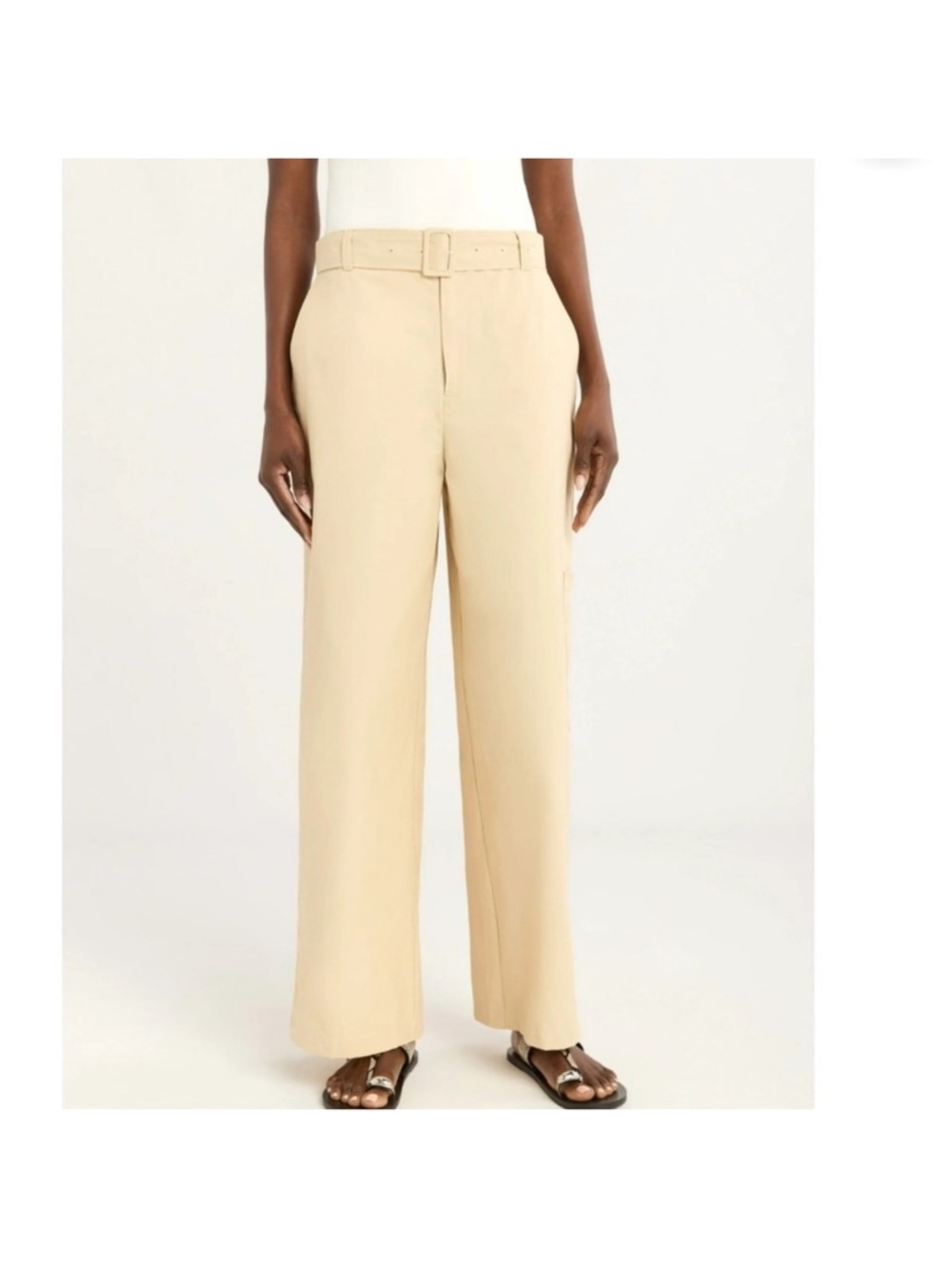 Scoop | Khaki Beige Belted Wide Leg Trousers